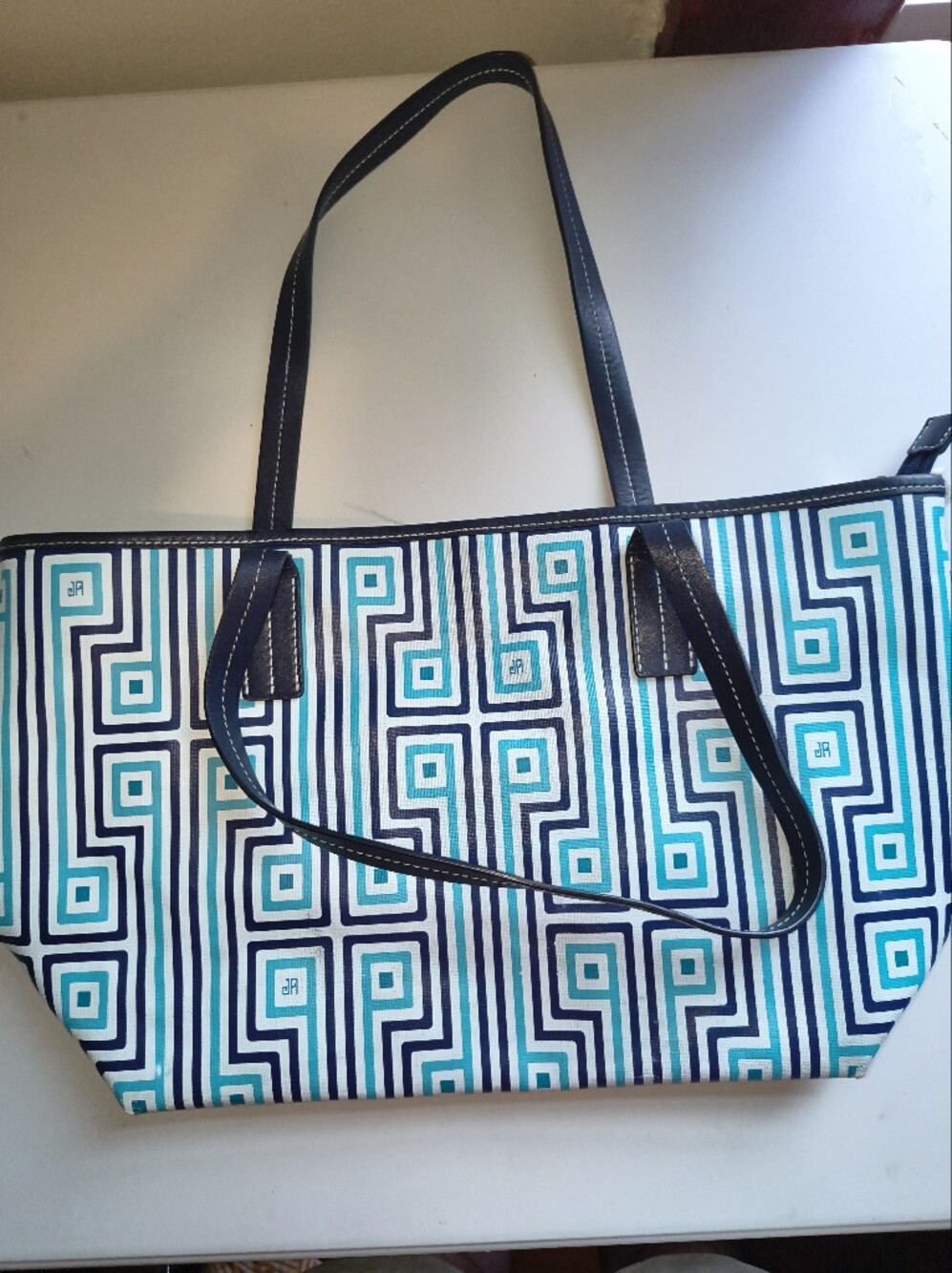 Jonathan Adler Blue & Teal Geometric Tote